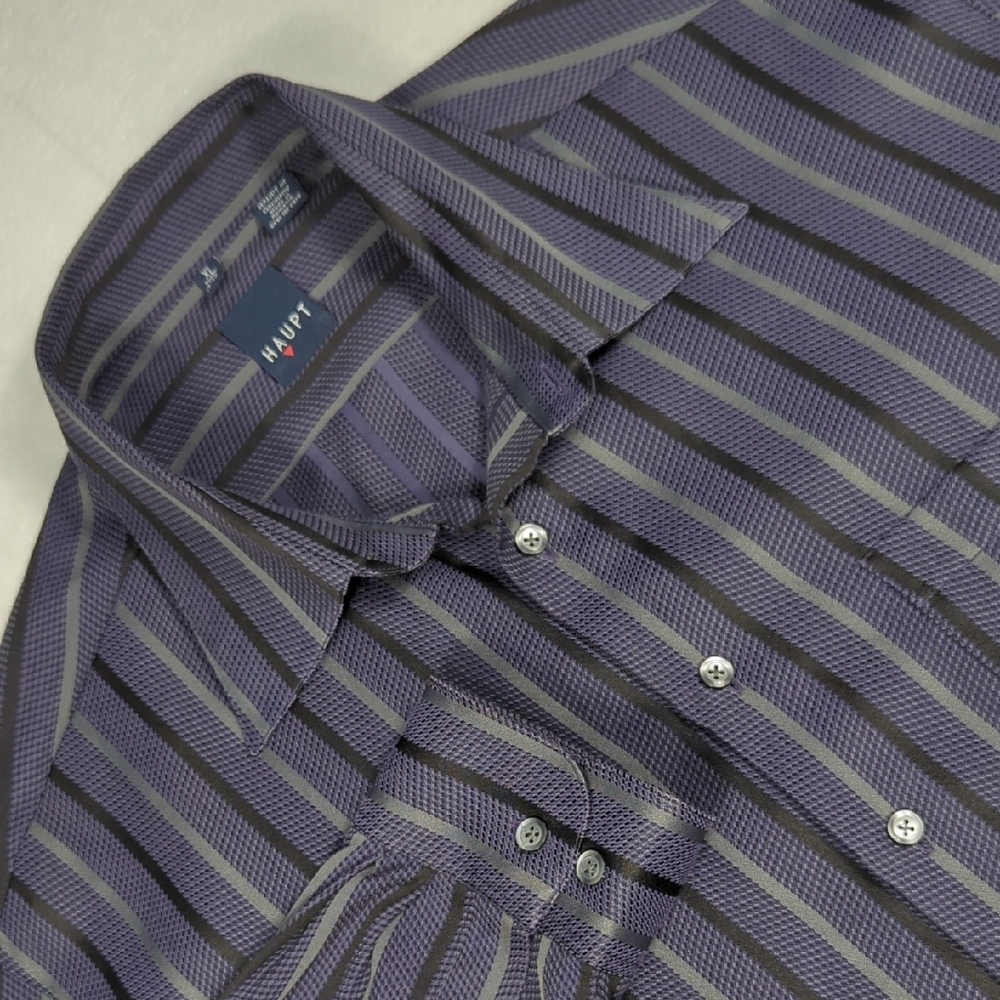 Haupt Striped Long Sleeve‎ Button-up Mens Shirt Purple Gray Black Size XL